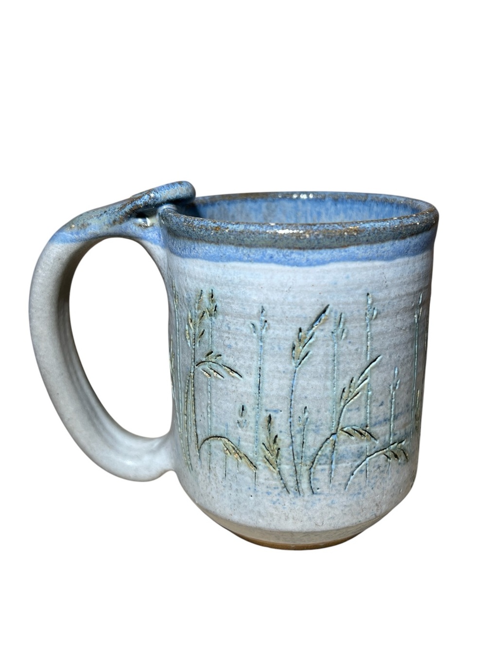 Handmade Pottery Blue Ceramic Mug with Nature Motif